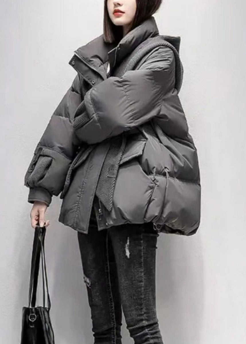 Veste ample grise à poches zippées en coton fin TD038