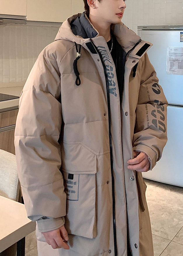 Manteau d'hiver ample en duvet de canard pour homme, kaki, à capuche, avec poches, RJ014