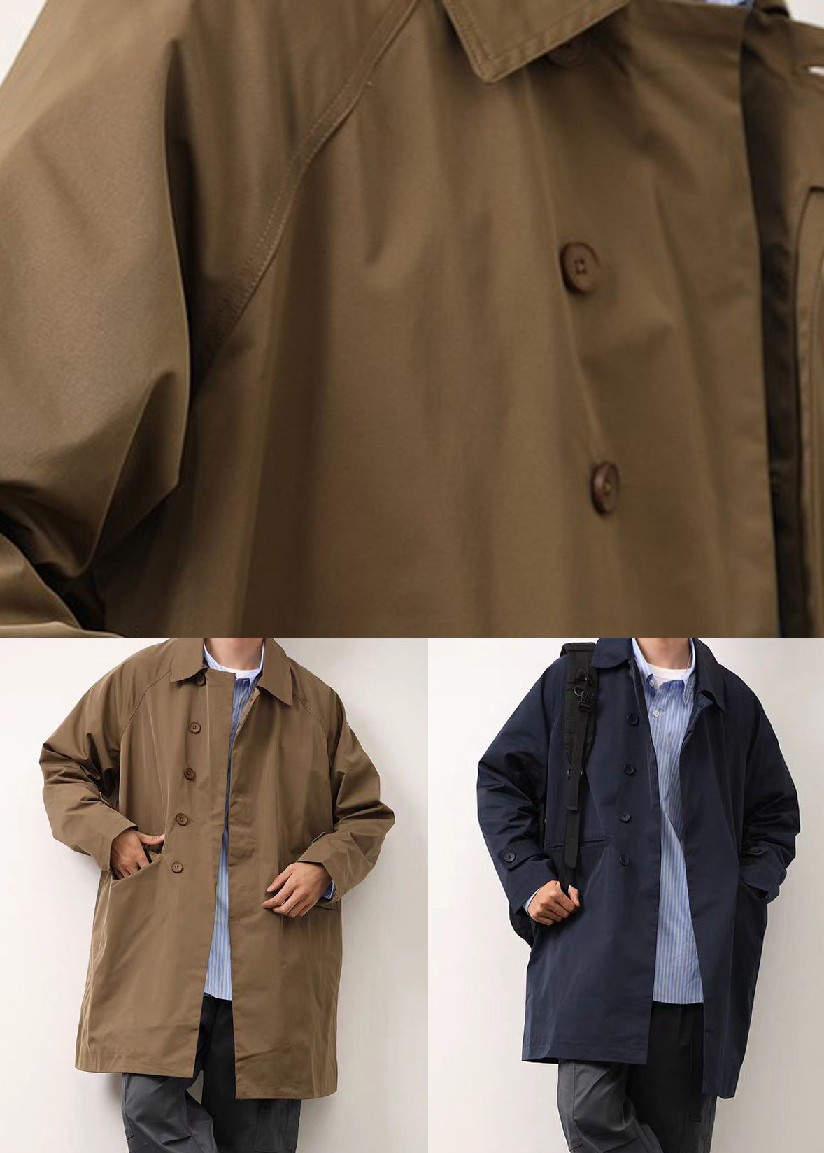 Loose Khaki Peter Pan Collar Button Cotton Men Coat Spring YQ004