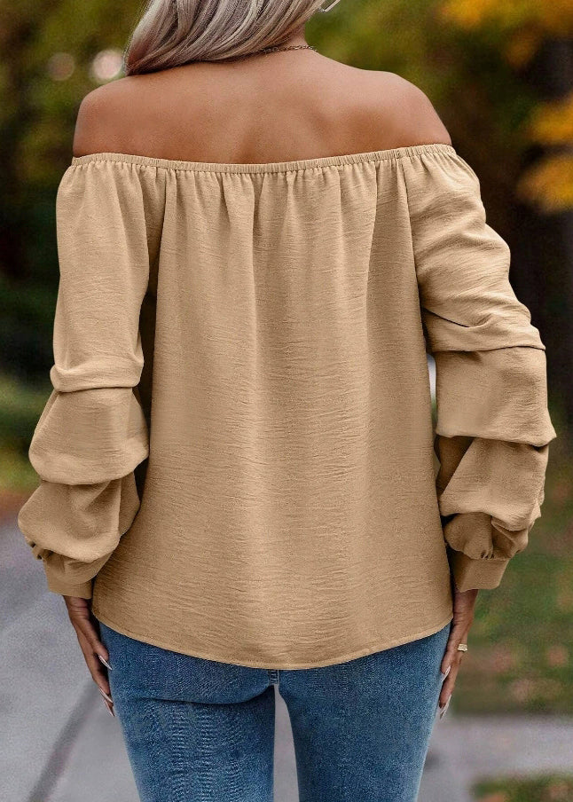 Hemden Hals Slash Lose Solide Khaki Frühling Tops