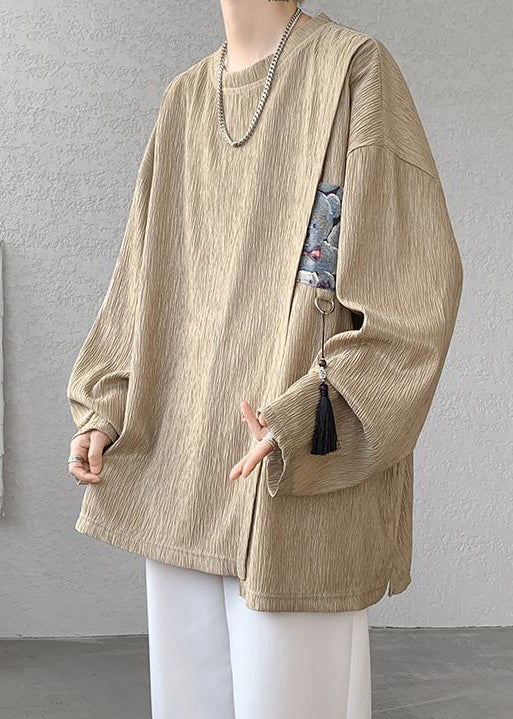 Chemises kaki en coton pour hommes, à pompons, amples et solides, printemps