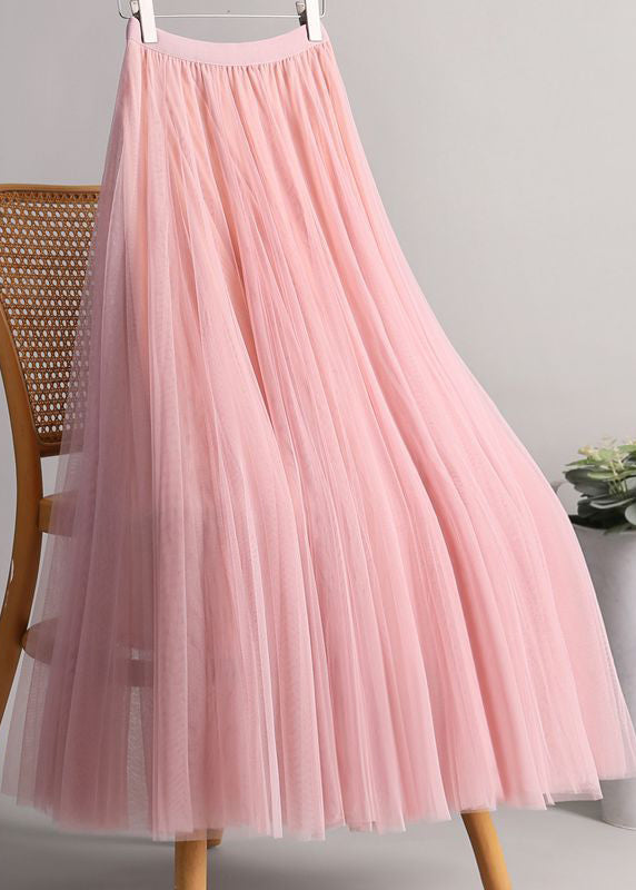 A Skirts Elastic Pink Waist Loose Line Tulle