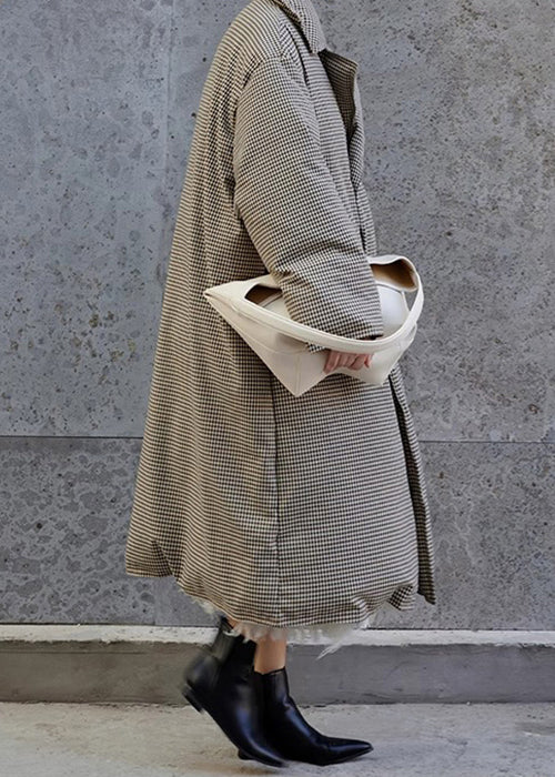 Manteau long en duvet de canard à double boutonnage et à carreaux amples, hiver YW033