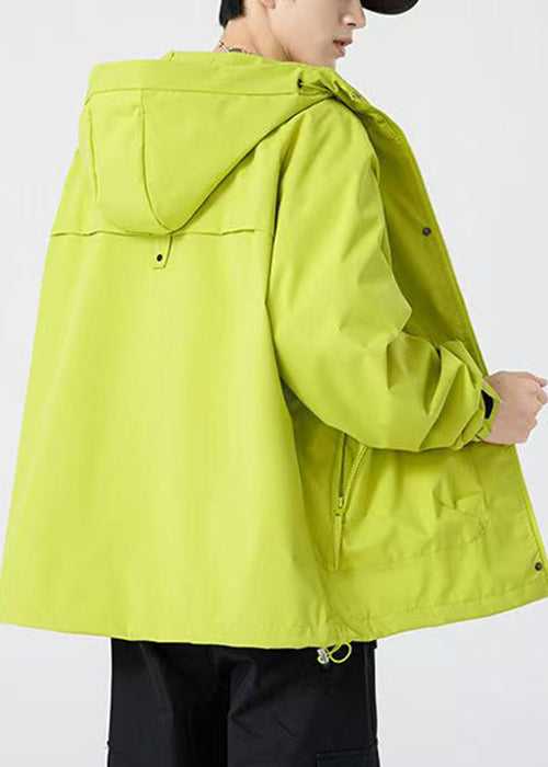 Hooded Loose Cotton Men Drawstring Pockets Purple Spring Coat