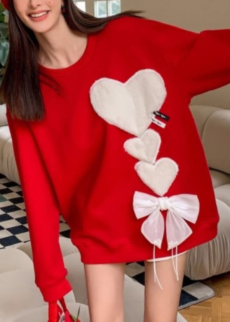 Pull ample rouge à col rond et nœud papillon, printemps YW047
