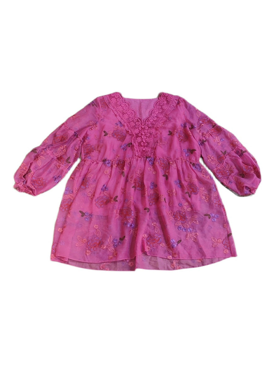 Loose Rose V Neck Embroidered Patchwork Chiffon Shirt Summer XX026