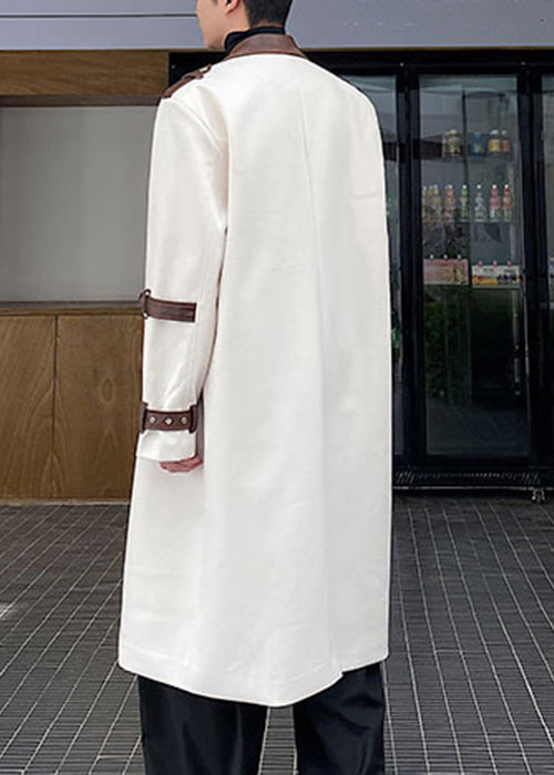 Lose weiße Knopftaschen Patchwork Woll Trenchcoat für Männer Winter RO042