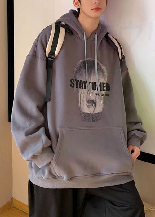 Lose weiße Kapuzen-Print-Taschen Baumwolle Herren Sweatshirt Frühling YQ020