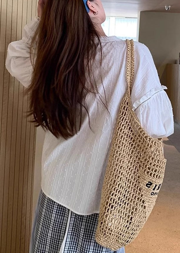 Chemise blanche évasée en coton à dentelle et manches amples à volants