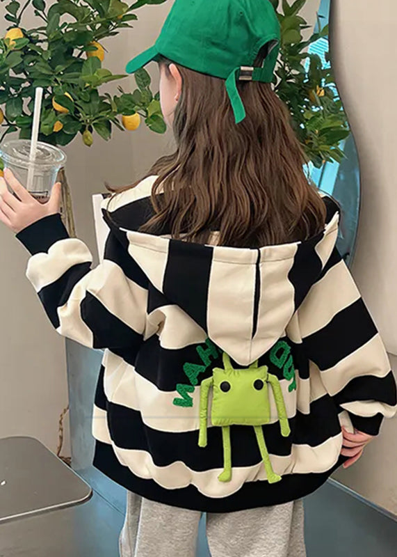 Jolis manteaux à capuche rayés noirs et blancs pour filles, automne QV047