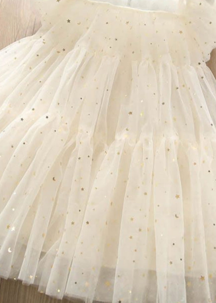 Schönes hellgrünes O-Ausschnitt Pailletten Tüll Kinder Langes Kleid Kurzarm EW010