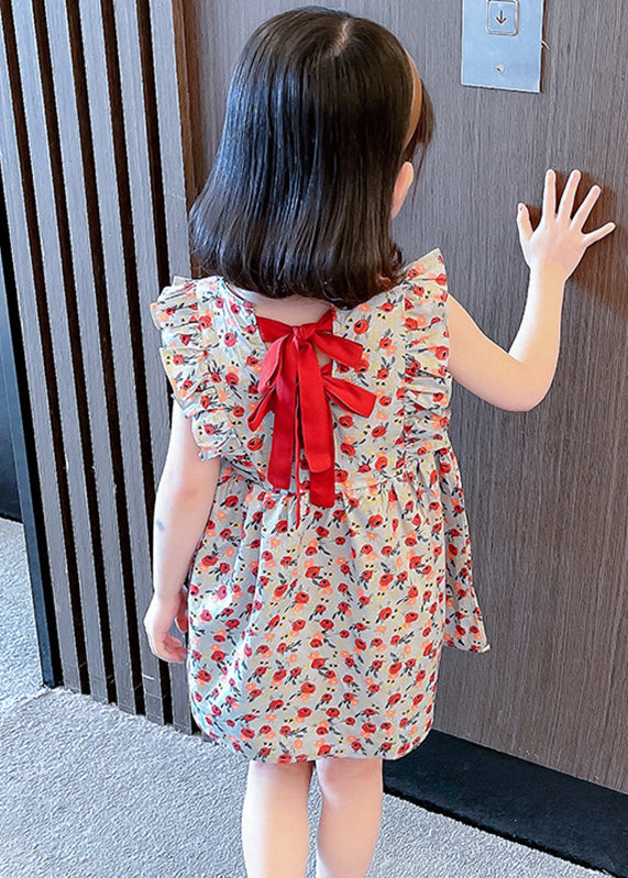 Lovely O-Neck Ruffled Print Kids Maxi Dress Summer SS1035