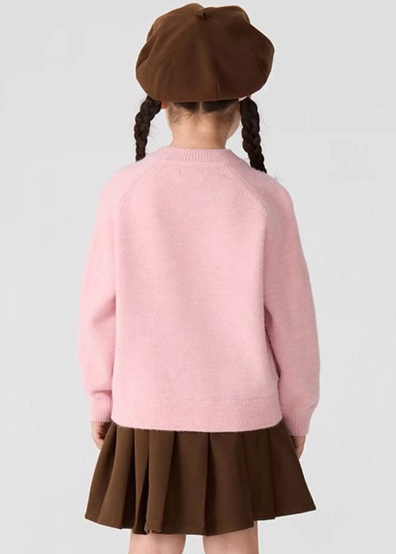 Joli pull rose en tricot de coton à imprimé animal pour fille, printemps TP033