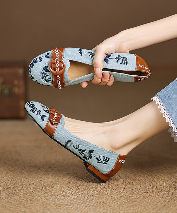 Blue Feet Modern Embroidered Shoes Flat Splicing Denim