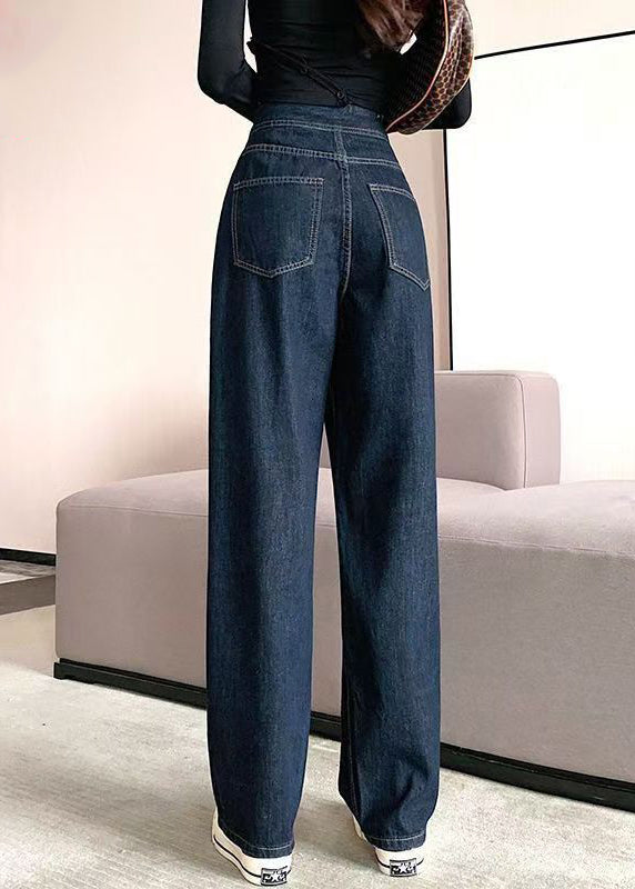 Moderne Denim Blau Taschen High Waist Hose Herbst QT040