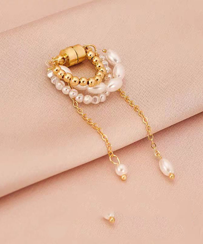 Earrings Tassel Drop Pearl Chain Gold Modern Alloy