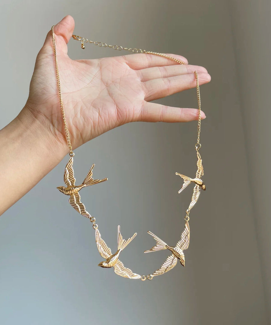 Gold Copper Young Alloy Pendant Necklace Swallow Modern