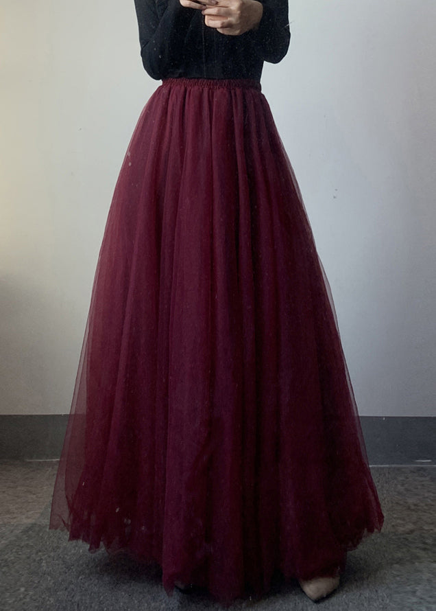 Moderner Mulberry Tüll-Maxirock mit elastischer Taille YJ003
