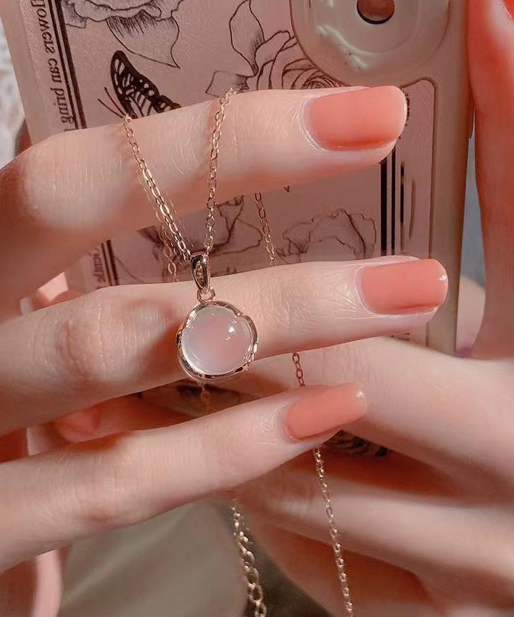 Collier avec pendentif en cristal et argent sterling rose moderne ET038