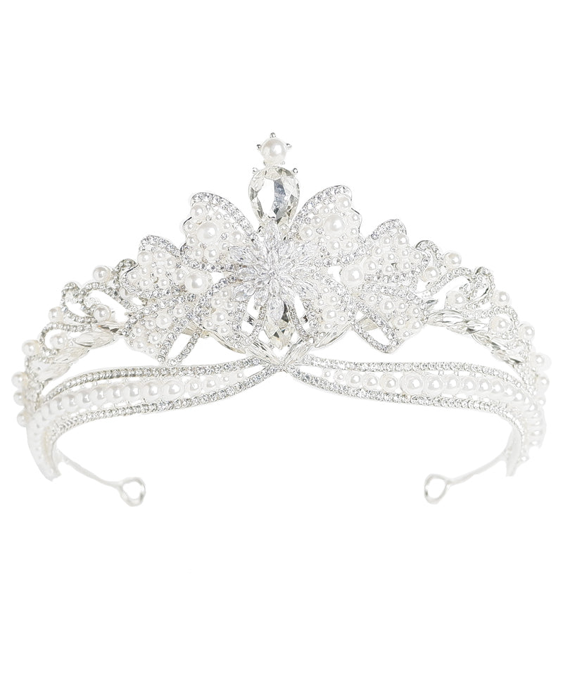 Couronne de fille moderne en alliage de soie et perles de zircon IU056