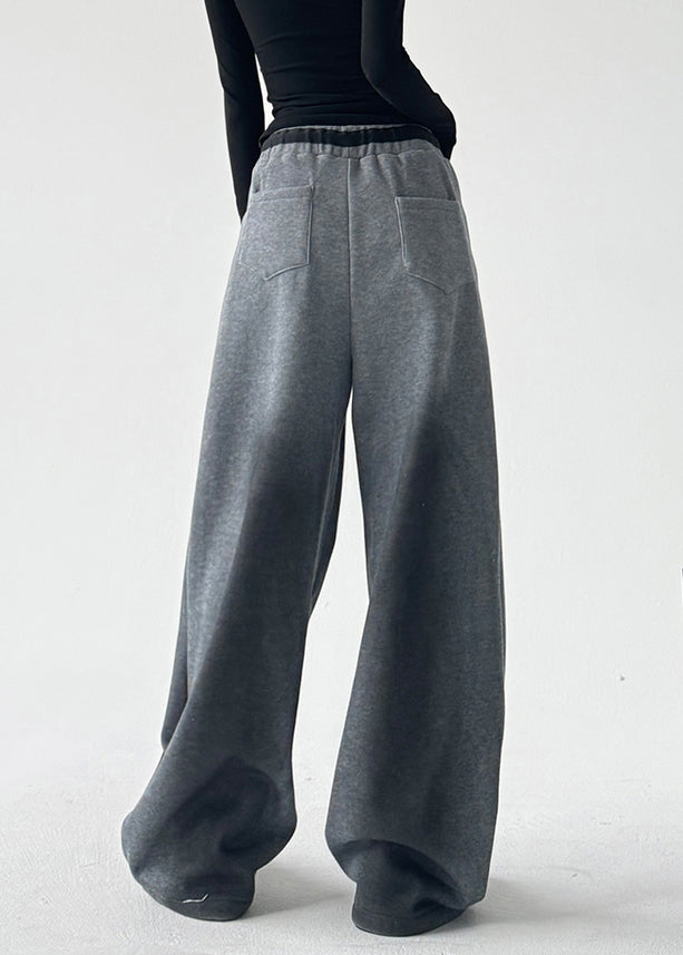 Naturgraue Patchworkhose mit hoher Taille und weitem Bein, Frühling TA062