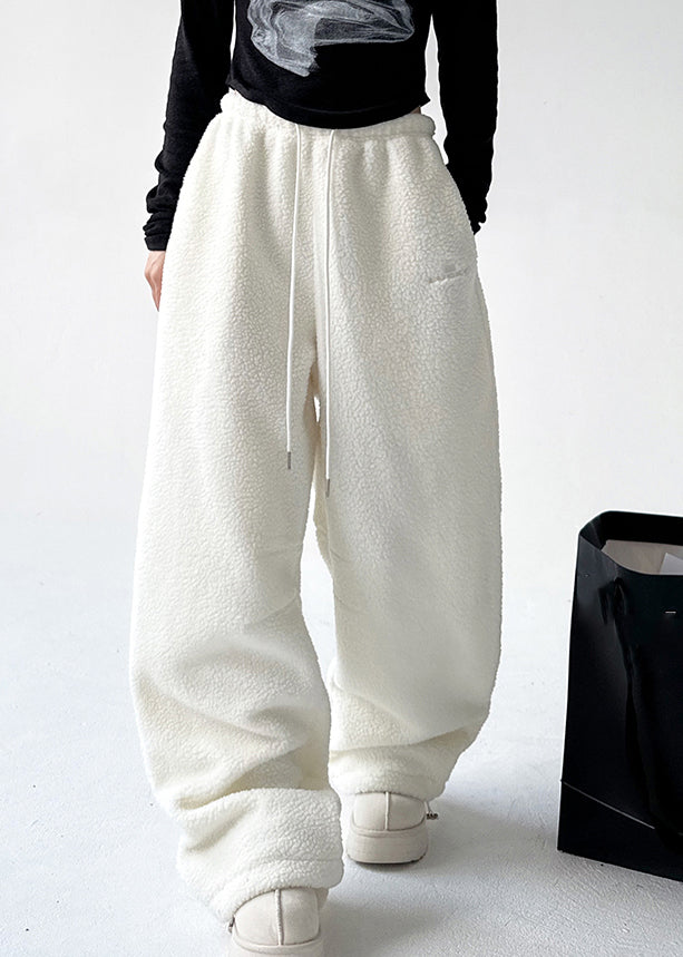 Natürliche weiße elastische Taille Kordelzug Strahl Hose Frühling TA060