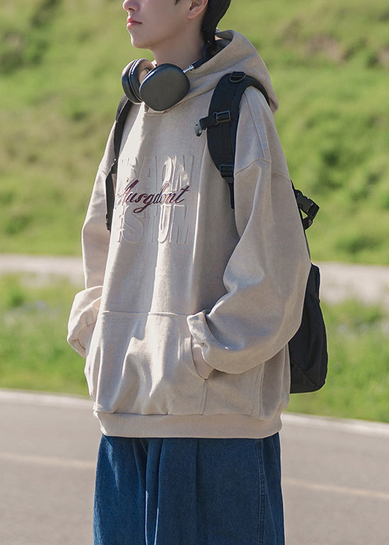 New Apricot Hooded Pockets Cotton Men Sweatshirts Spring YQ033