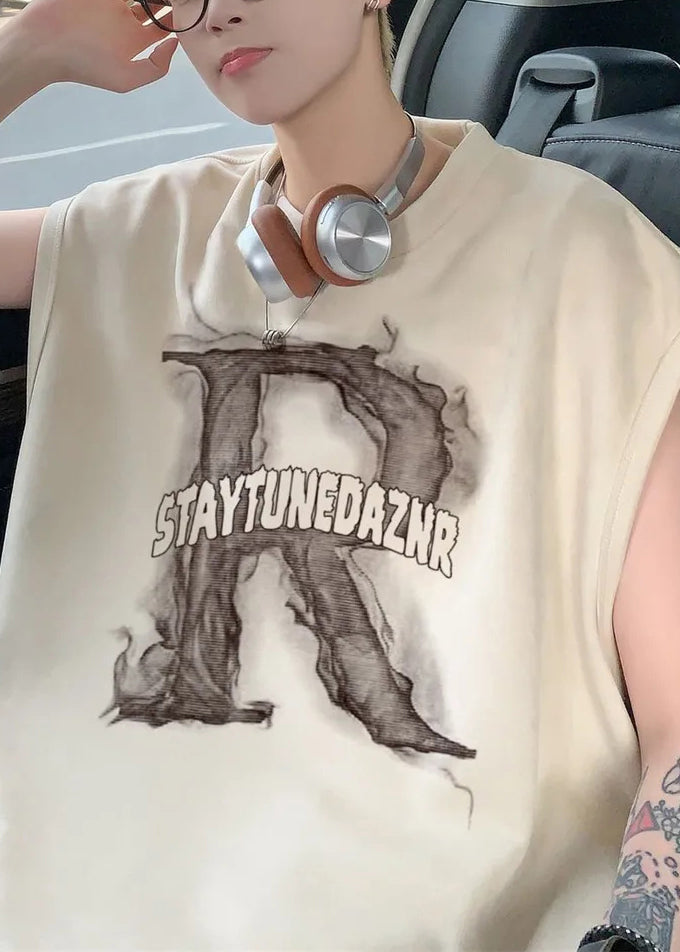 Tanktop Aprikose Buchstaben Herren Ärmellos Baumwolle Oversize Neu