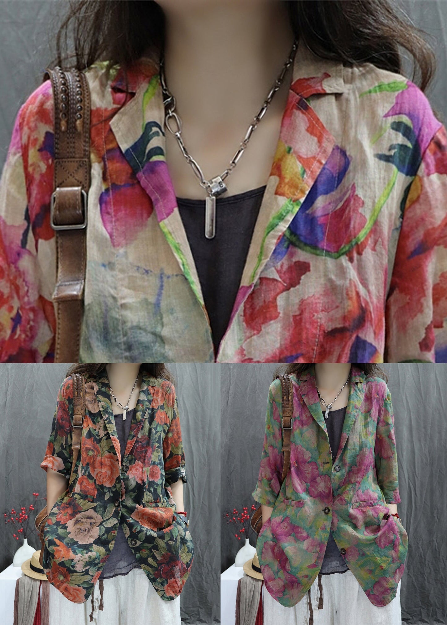 Offene Mäntel Rücken Baumwolle Taschen Armband Aprikose Neu Ärmeldruck