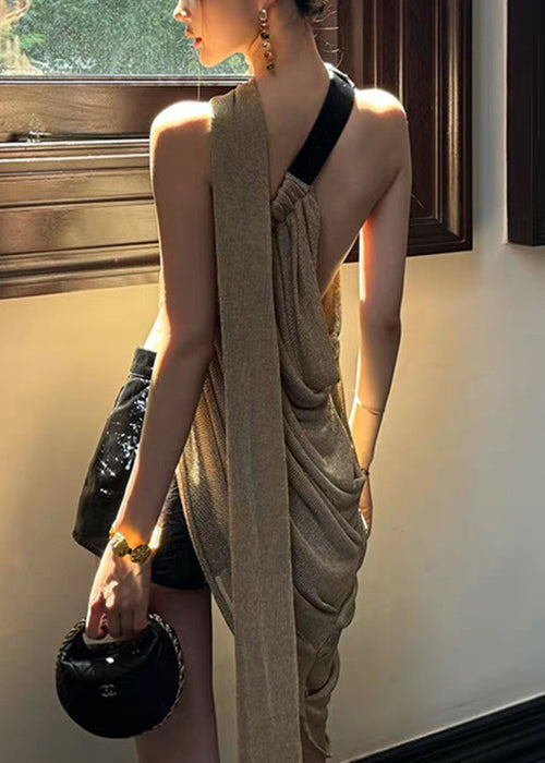 Tank Top Sleeveless New Asymmetrical Side Wrinkled Open