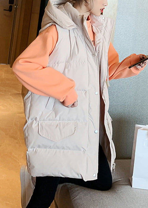 Neue beige Weste mit Kapuze und Taschen, baumwollgefüllt, ärmellos, YW016