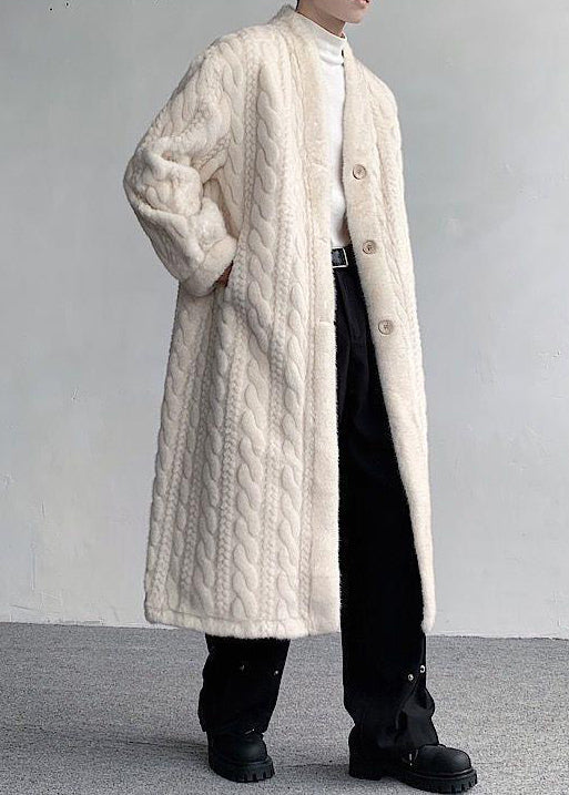 Neu Beige V-Ausschnitt Knopf Nerz Samt Herren Mäntel Winter RO041