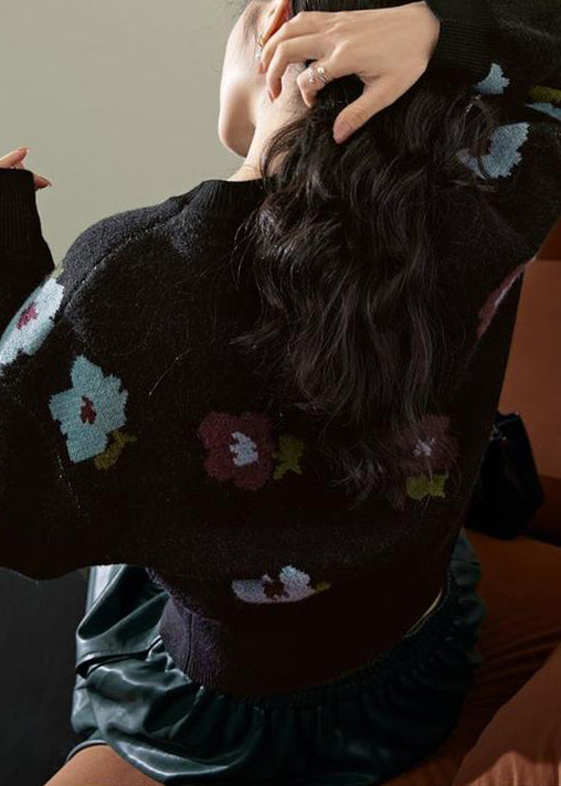 Neuer schwarzer Strickpullover mit ausgehöhlter Vorderseite, offen, Winter, WX001