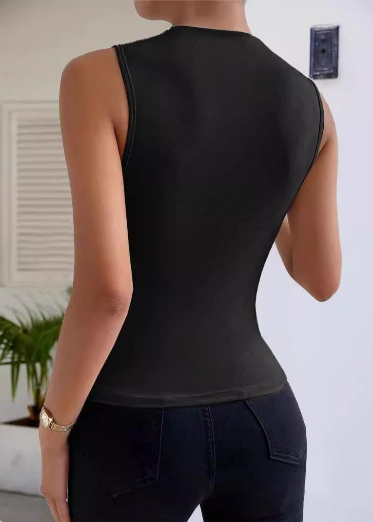 Gilets noirs en coton, sans manches, coupe froissée