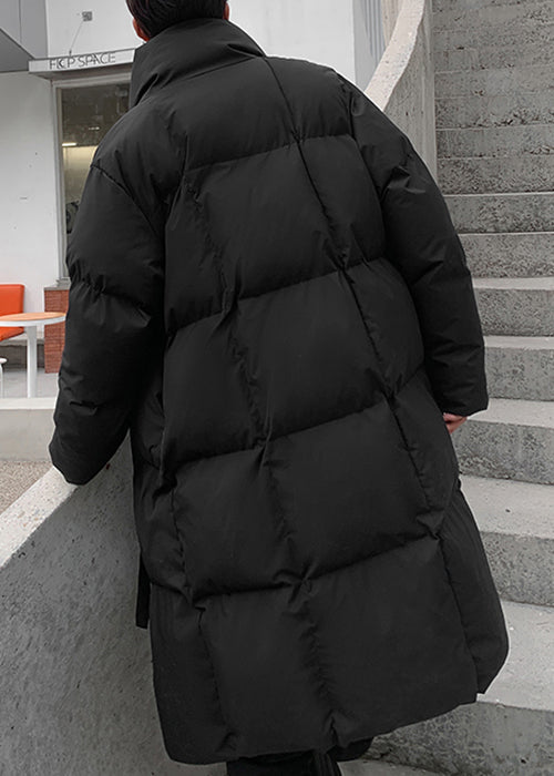 Neu Schwarz Stehkragen Lace Up Männer Lange Parkas Winter RM001
