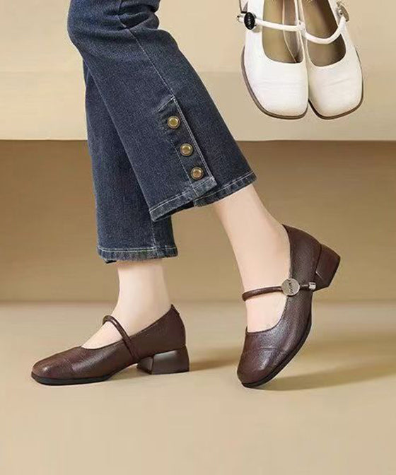 Neue braune Loafer-Schuhe aus Kunstleder mit Schnallenriemen YC018