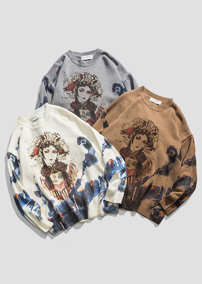 Pull d'hiver confortable en tricot imprimé café pour homme WJ024