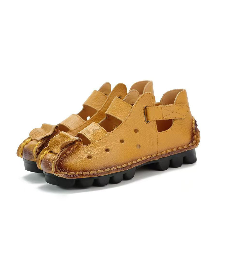 Out New Sandals Hollow Flat Splicing Comfortable Yellow