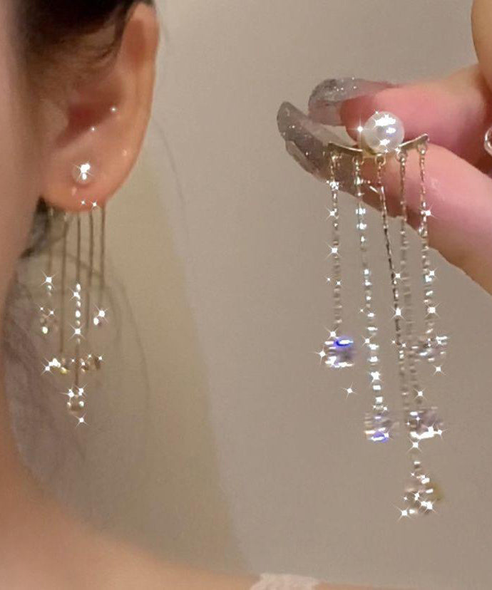 Alloy Zircon Pearl Earrings New Gold Drop Copper Tassel