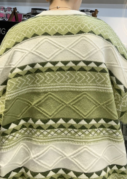 Pull en tricot patchwork vert à col rond pour homme, confortable, automne QH032