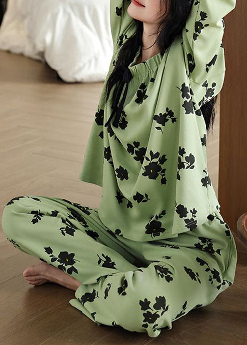 Pieces Two Elastic Pajamas Fall Waist New Print Set Green Cotton