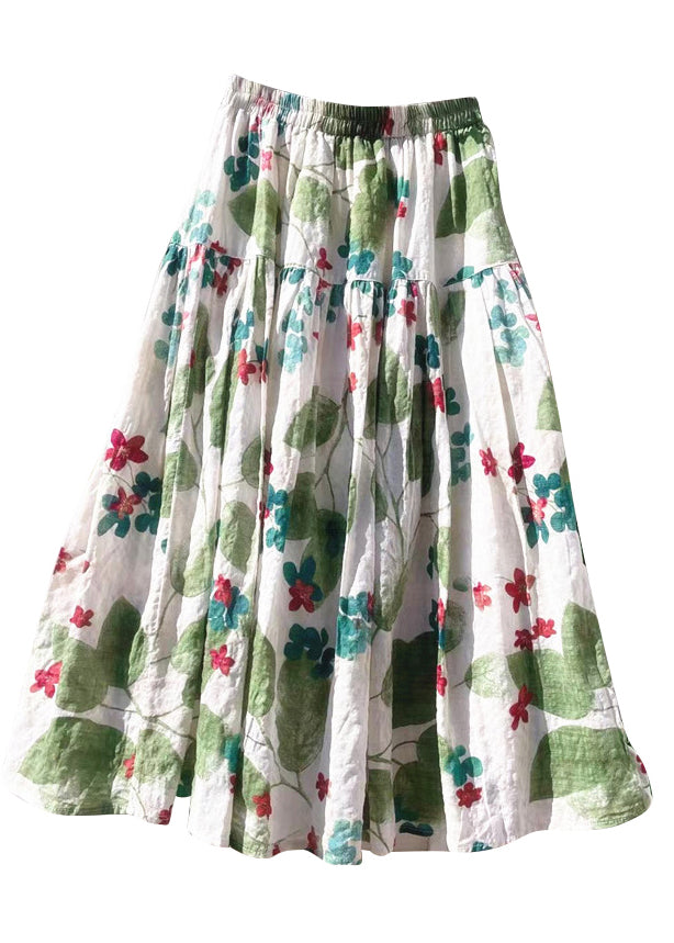 New Green Print Elastic Waist Cotton Skirt Summer GH1062