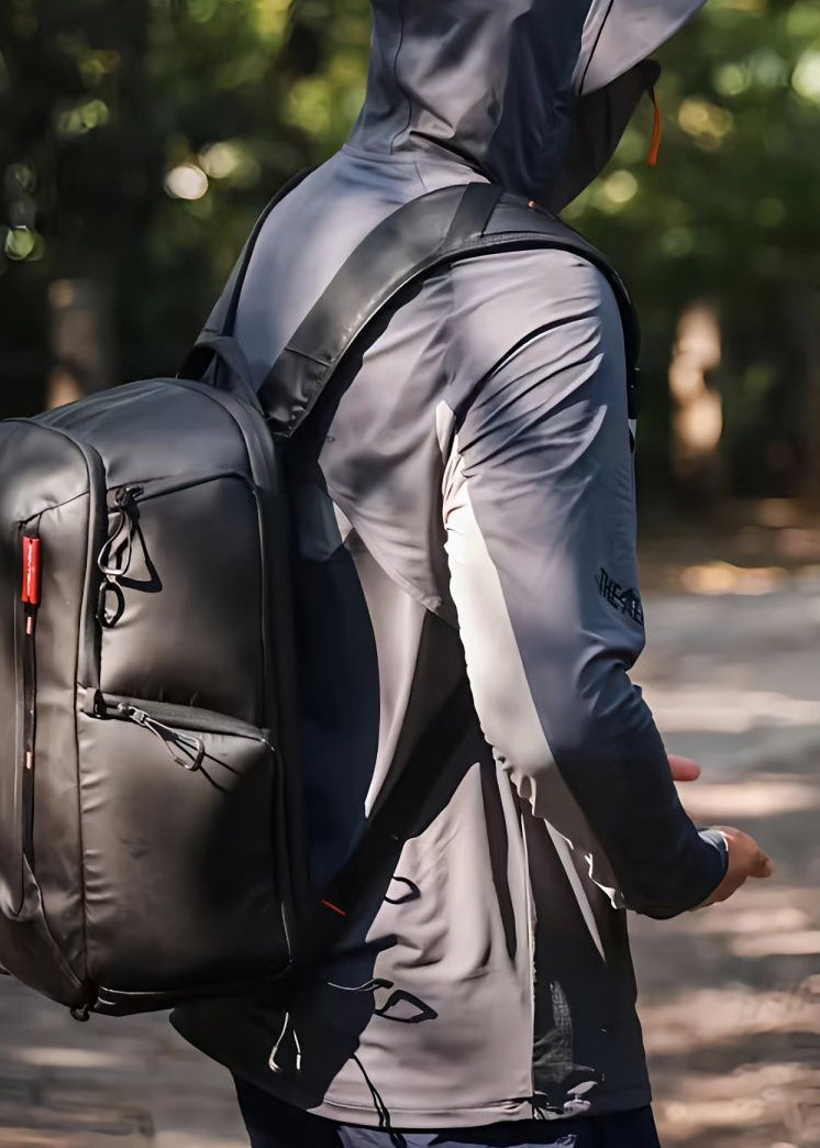 Manteau gris à capuche pour homme en soie glacée avec fermeture éclair, nouveau patchwork, protection UPF 50+