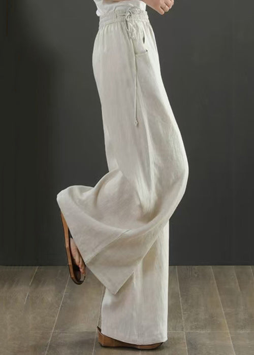Neue Leinentaschen, feste elastische Taille, Leinenhose mit weitem Bein, Herbst QA029