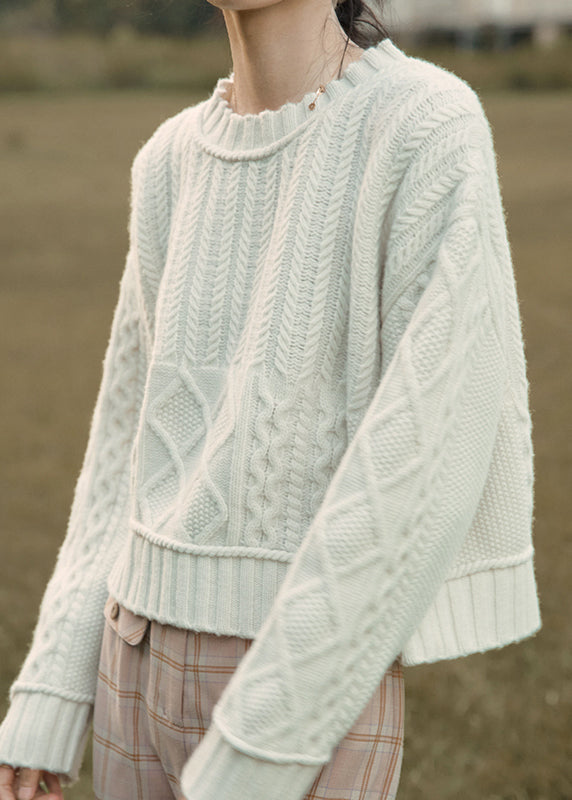 Nouveaux pulls en maille torsadée patchwork vert paon à col rond, automne TU046