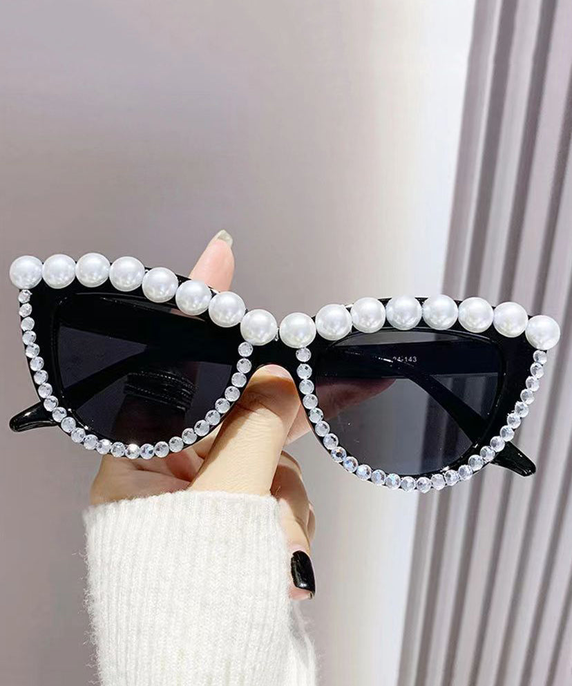 Nouvelles lunettes de soleil œil de chat personnalisées avec perles et diamants XS1086