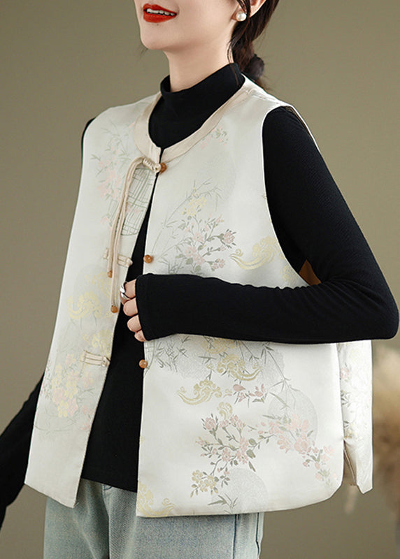 Gilet sans manches en soie rose à imprimé chinois QG028