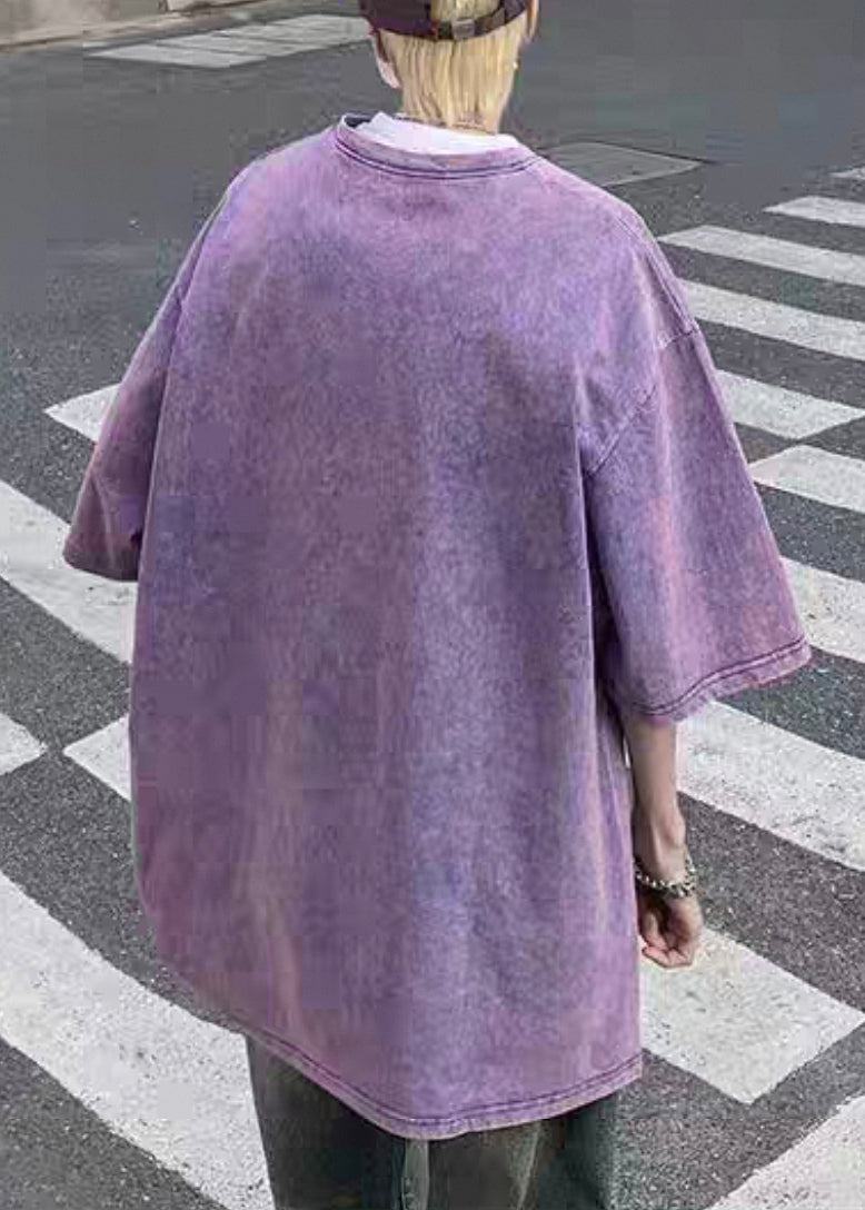 Lila Halb Männer Shirts Neue Ärmel Baumwolle Print T Übergroßen