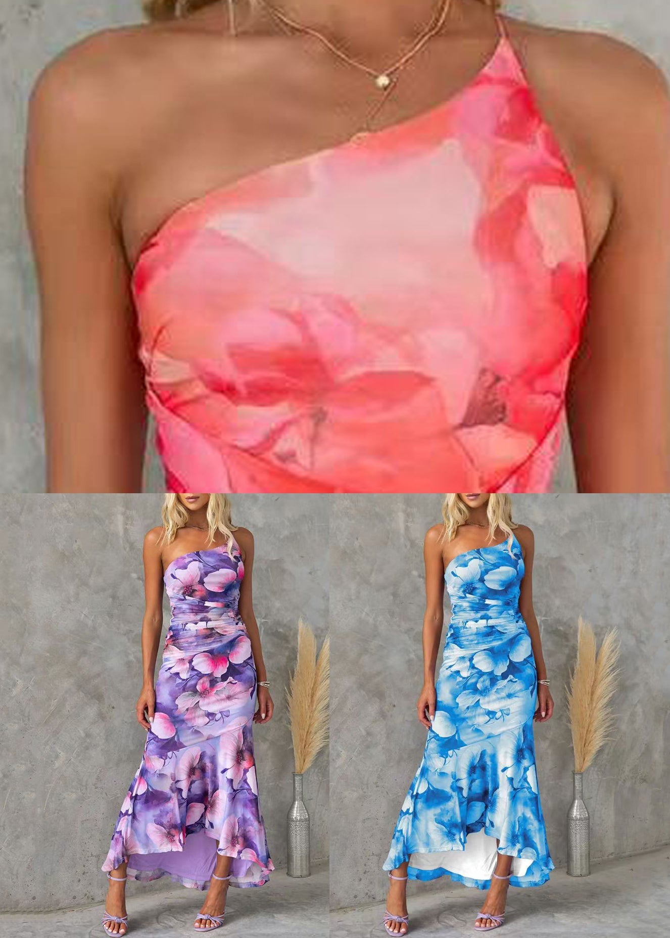 Robes imprimées longues neuves zippées taille haute en coton violet