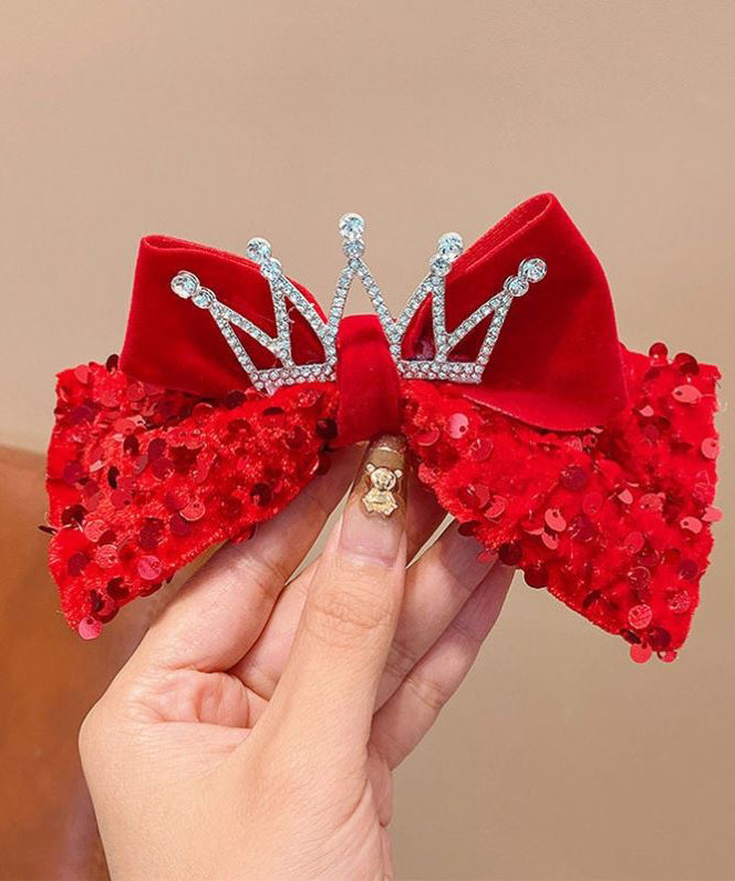 New Red Alloy Fabric Bow Sequins Ribbon Kids Hairpin Two Piece Set YG033